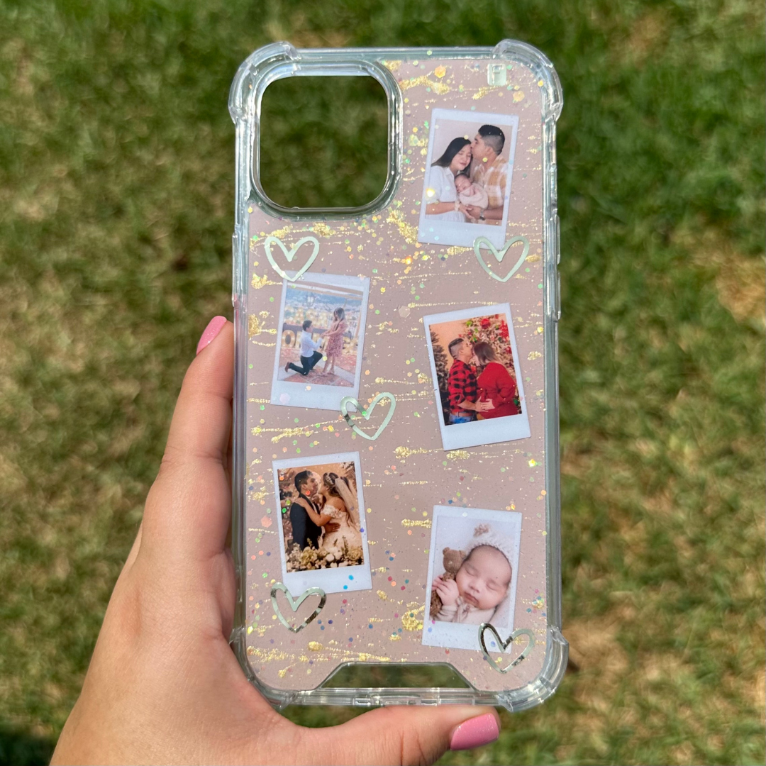 Fotos personalizada rosa con dorada