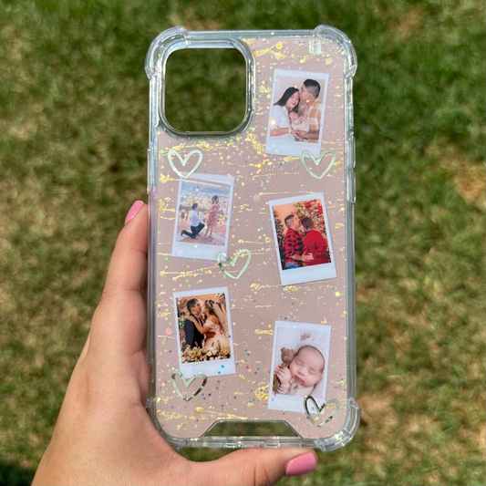 Fotos personalizada rosa con dorada