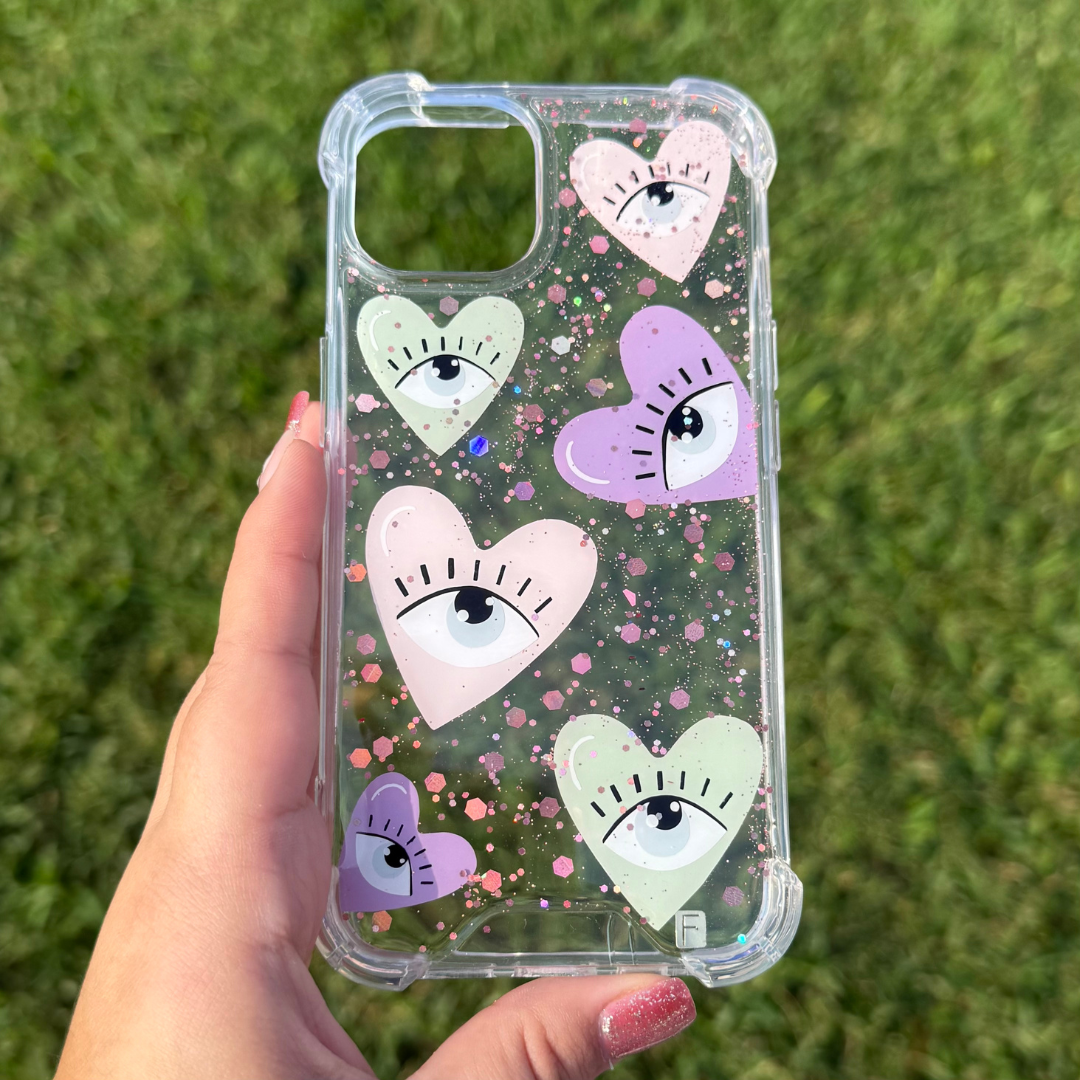 Pastel Eye Heart con brillos