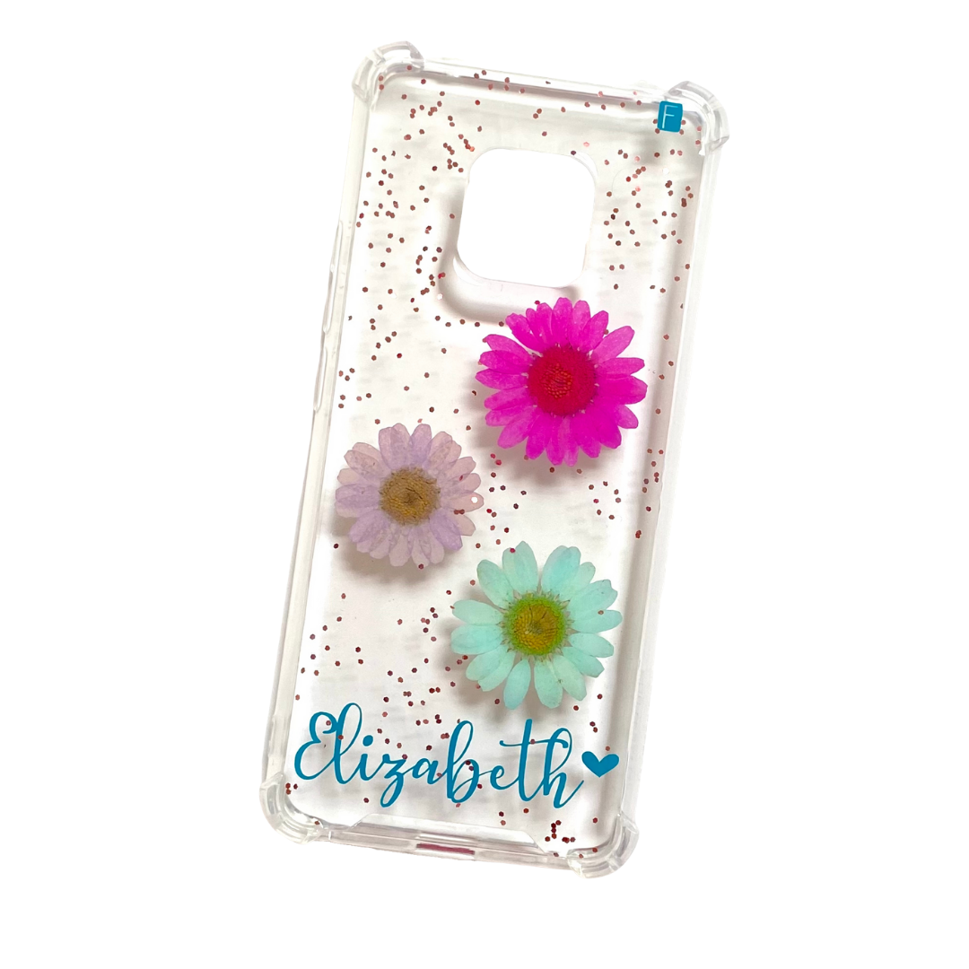 Flores fucsia, lila y aqua