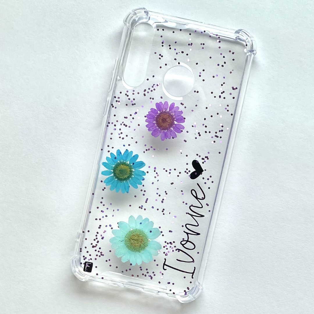 Flores morada, azul y aqua