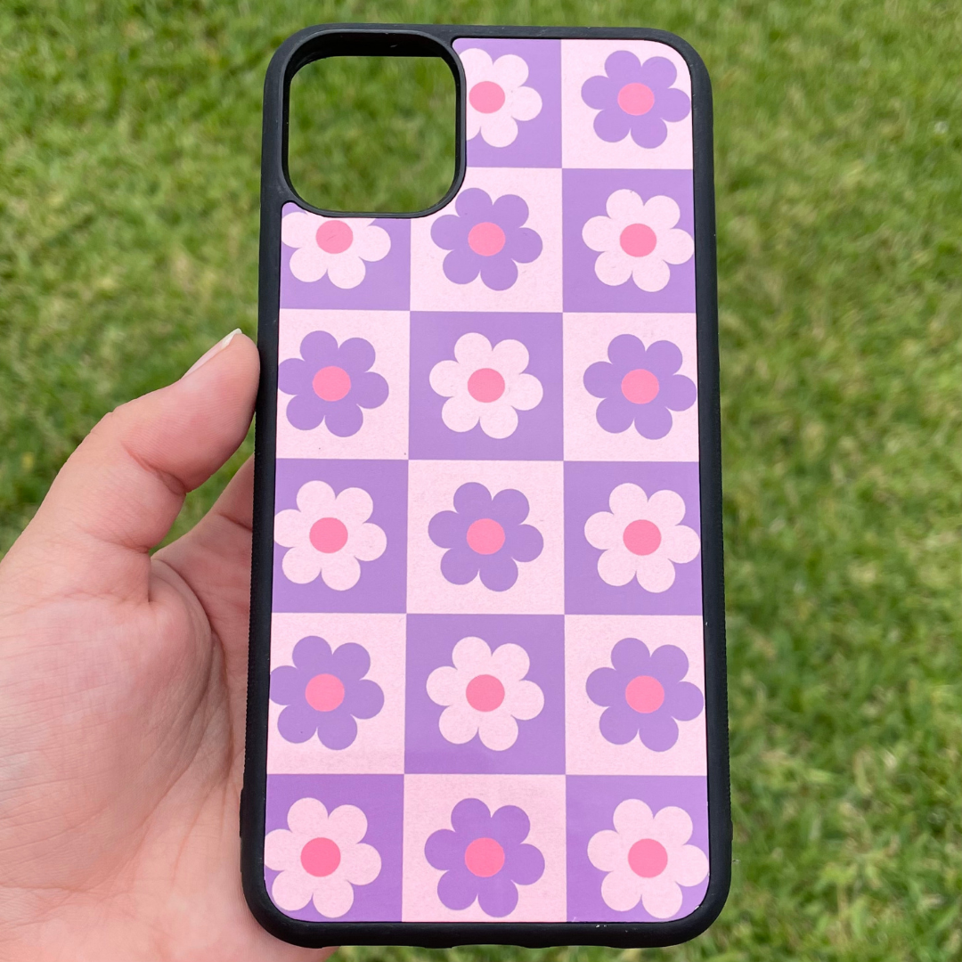 Checkered Flowers - Black Case