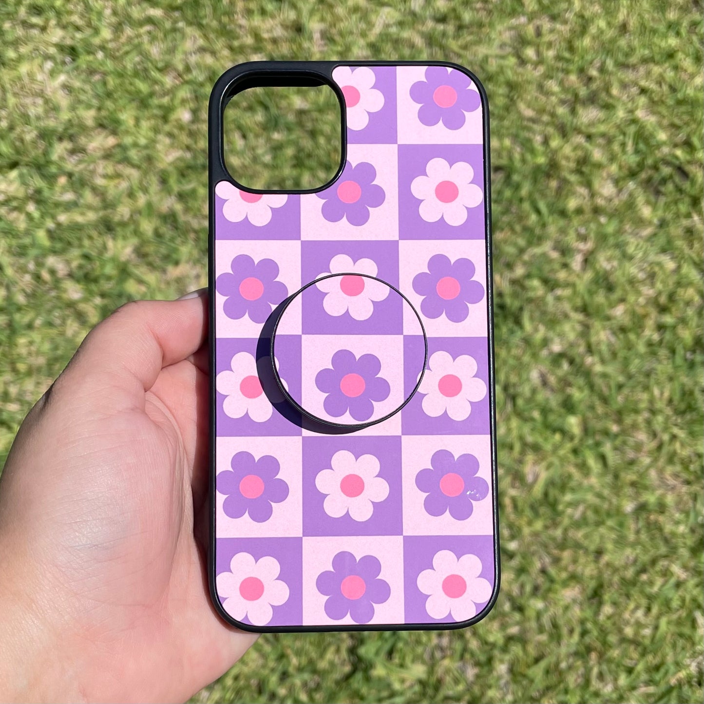 Checkered Flowers - Black Case con Holder